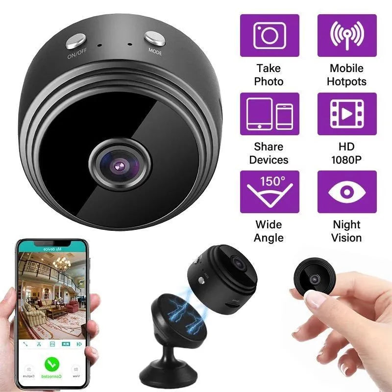 A9 Mini WiFi Camera with Night Vision – Magnetic Wireless Micro Camera with Phone App, HD Video Surveillance, Camcorder for Home Security & Remote Monitoring - Mini Indoor Security Camera