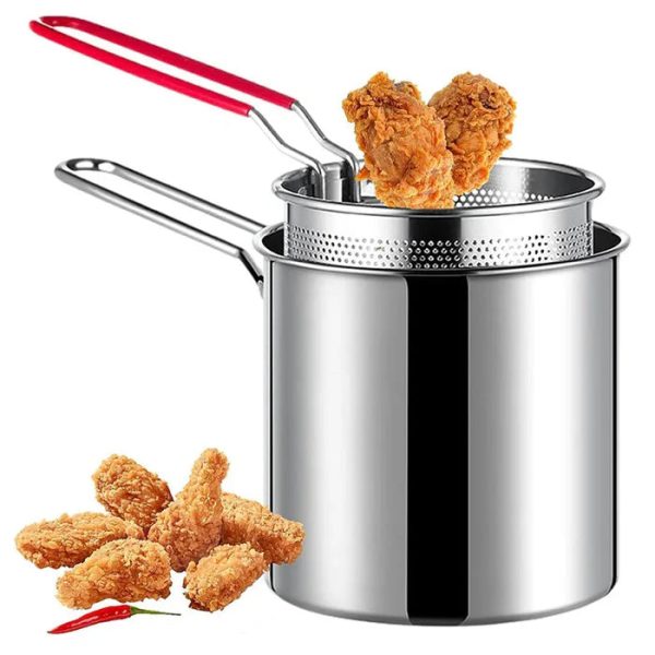 Stainless Steel Deep Fryer Pot With Strainer – Heavy-duty Frying Pan For Home Kitchen Use – 1200ml Oil Capacity