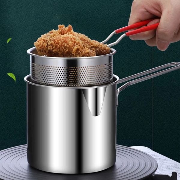 Stainless Steel Deep Fryer Pot With Strainer – Heavy-duty Frying Pan For Home Kitchen Use – 1200ml Oil Capacity